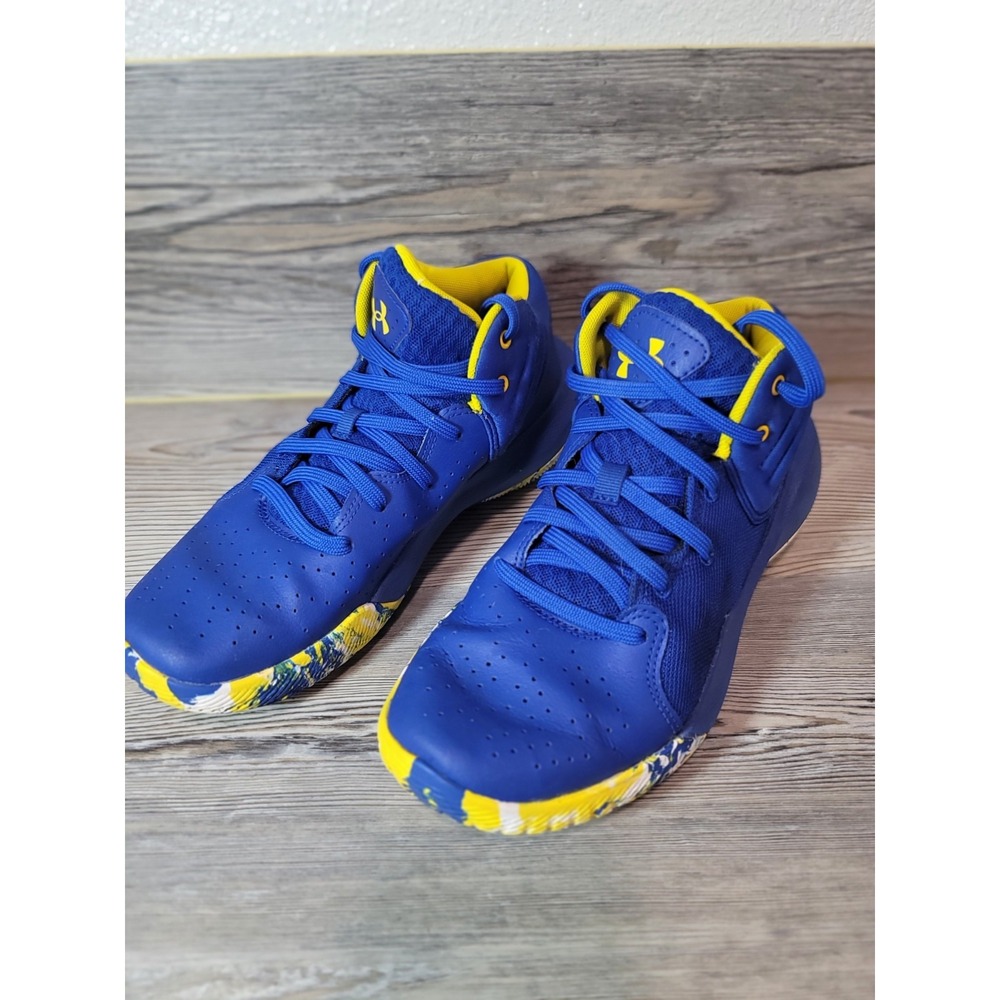 Under Armour Jet '21 GS Royal Blue Yellow Basketball Shoes Youth Size 7Y
